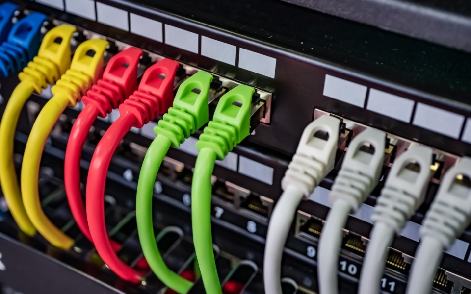 Colorful Telecommunication Colorful Ethernet Cables Connected to the Switch in Internet Data Center